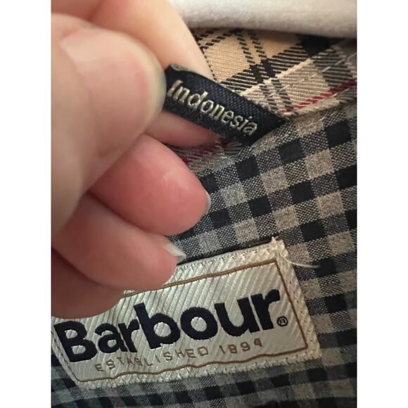 Barbour Men's XL Button Down Shirt Tailored Fit Long Sleeve Checker Gray Pocket - Picture 14 of 16